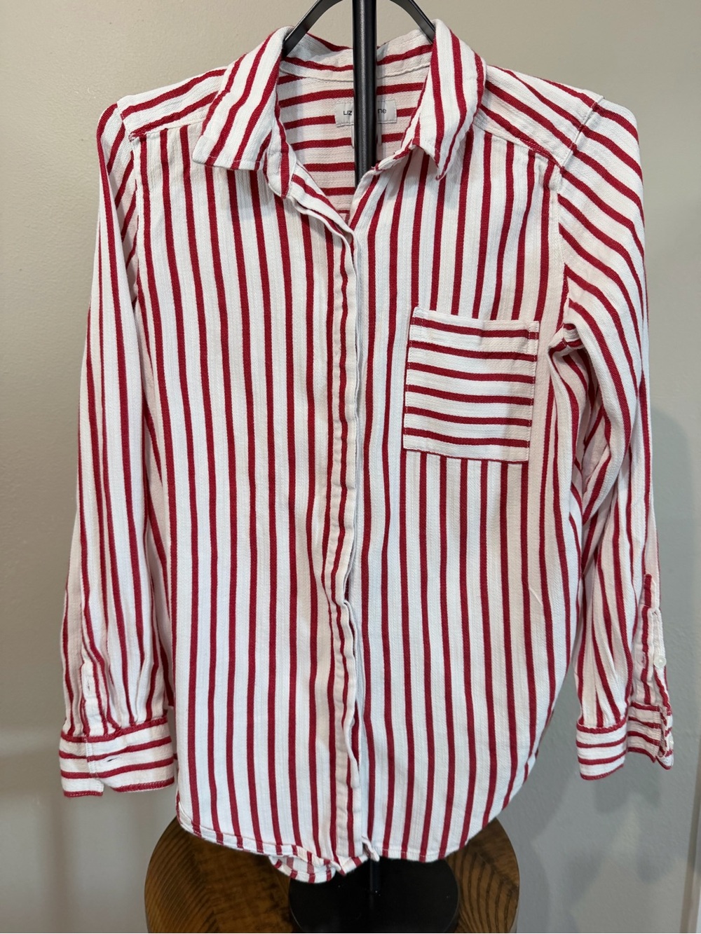 Liz Claiborne Red & White Striped Button-Up Shirt